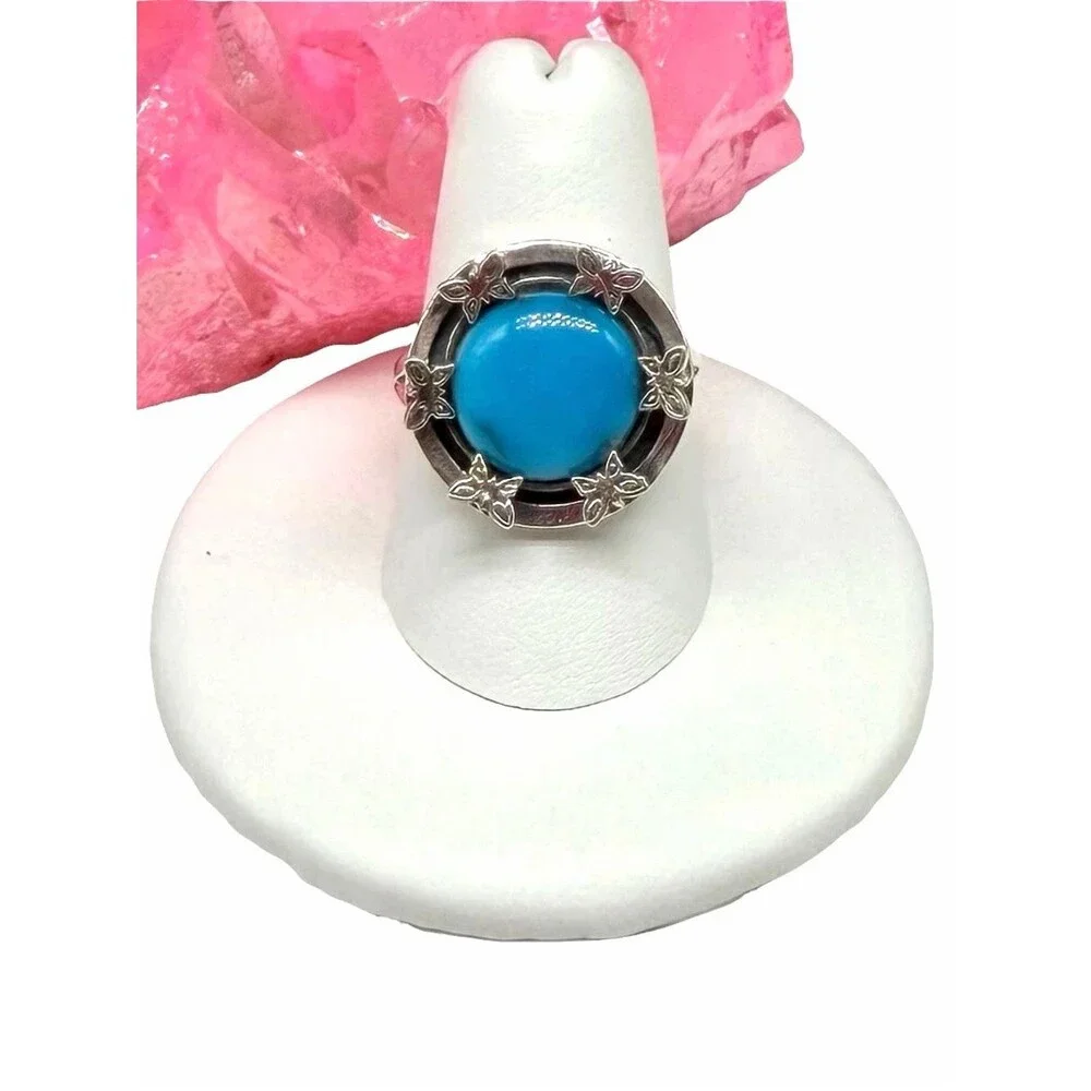Morenci Mine Turquoise Ring Size 8 Solid 925 Sterling Silver Butterfly
